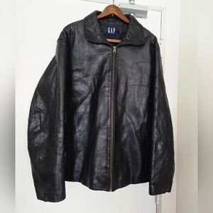 Vintage GAP Leather Jacket Mens XL Black Full Zip Quilted Lined 90s Y2K Moto Bik